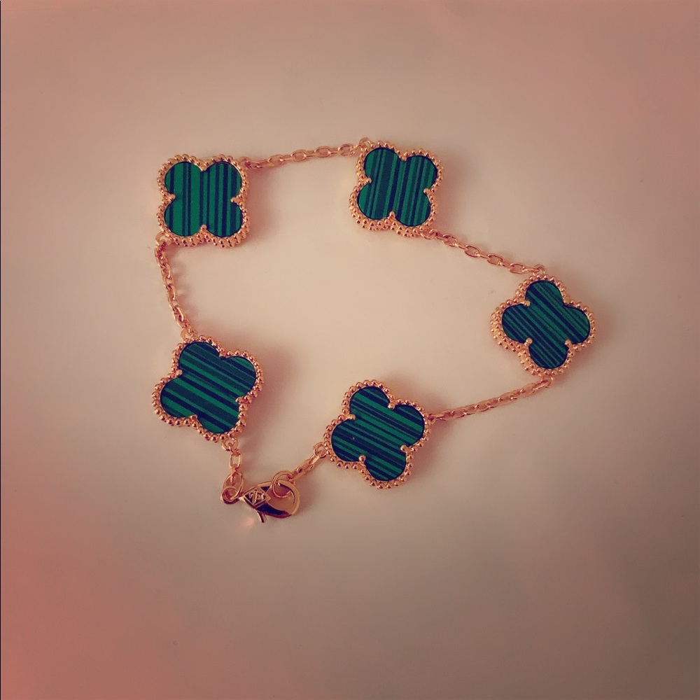 COPY - Gold malachite clover bracelet